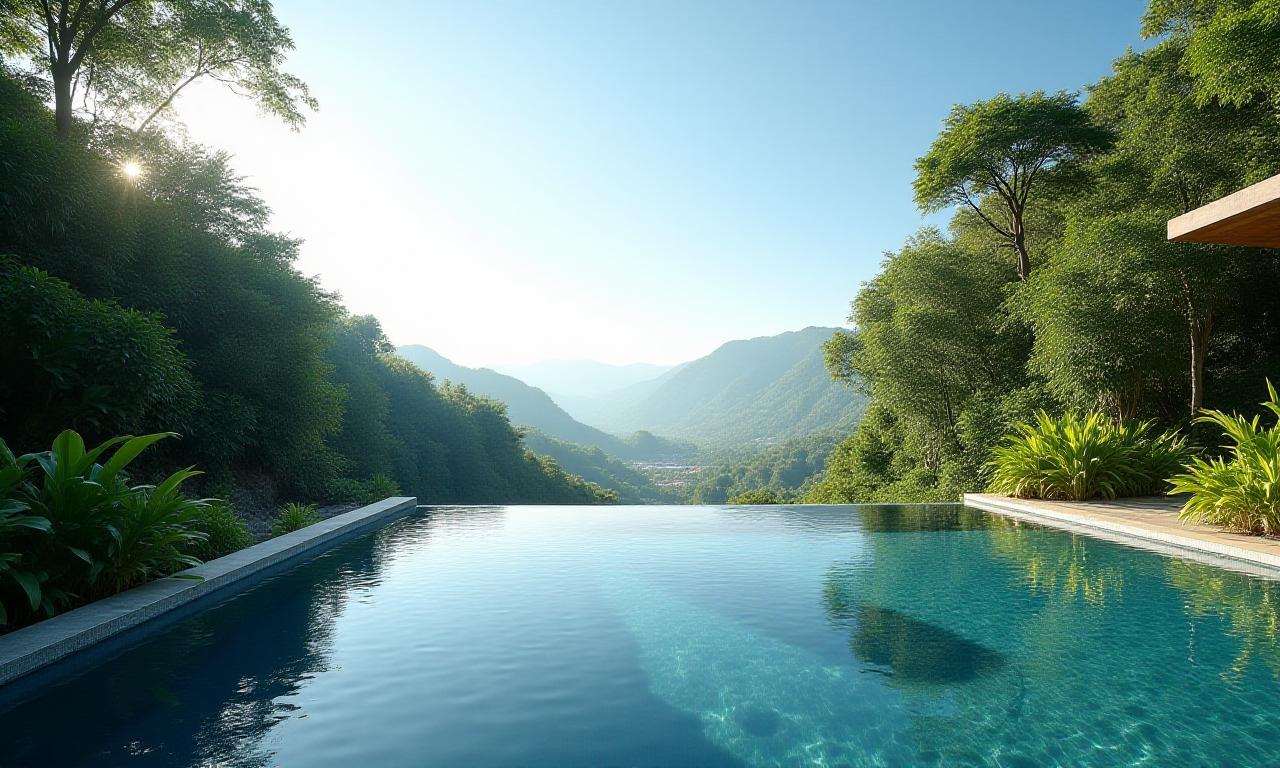 शानदार हरे-भरे जंगल के भीतर एक पूल, अरण्या कोव के प्राकृतिक लक्जरी को दर्शाता है