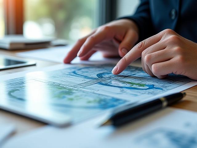 डिजाइन स्केच और ब्लूप्रिंट पर चर्चा करते हुए आर्किटेक्ट